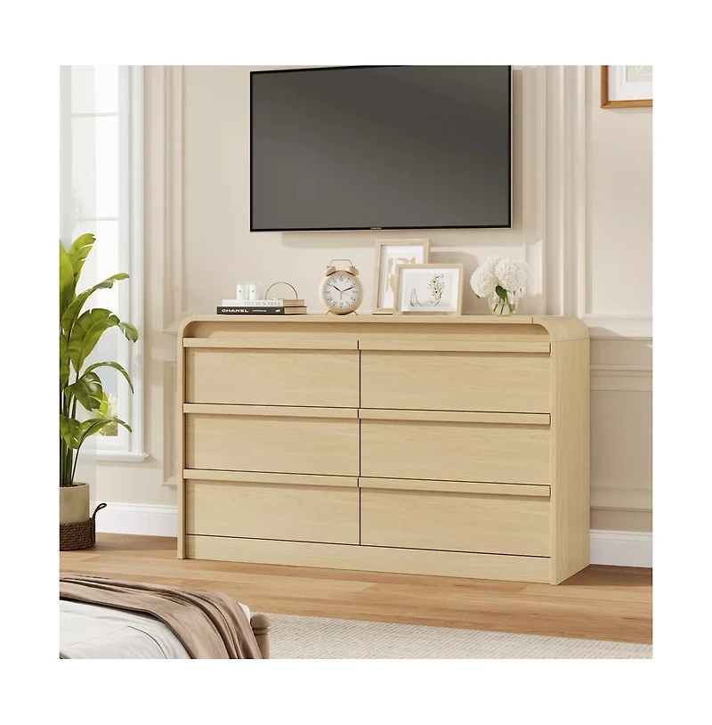 gaomon Arched 6 Drawer Dresser, Modern Wood Storage Chest with Curved Design