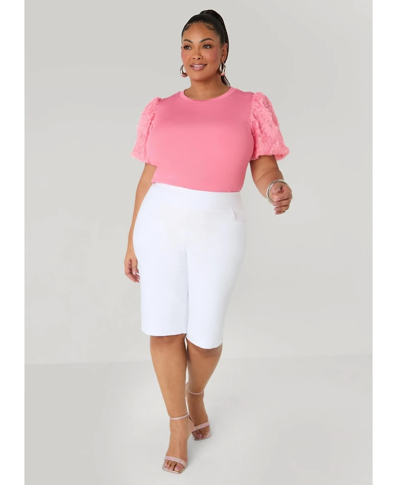 Ashley Stewart Women's Rosette Puff Sleeved Top
