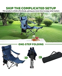 Rainsken Outdoor Camping Chair, Portable Folding Reclining Chair with 3-Level Adjustment, Side Pockets, Cup Holder and Carry Bag for Lawn, Picnic