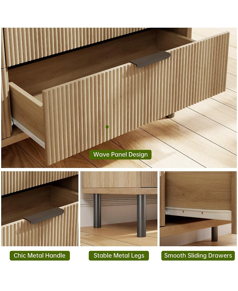 gaomon 3 Drawer Fluted Dresser for Bedroom, Modern Wide Chest of Drawers with Metal Legs