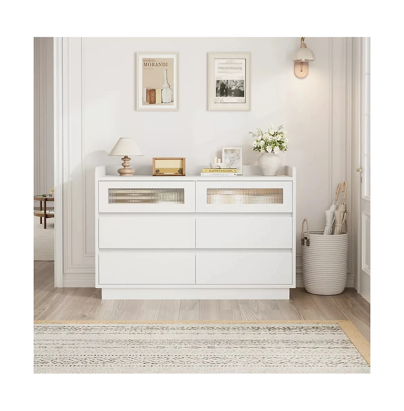 gaomon 6 Drawer Dresser with Led Lights, Wide Modern Wood Storage Chest for Bedroom Living Room
