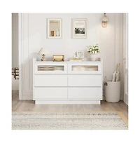gaomon 6 Drawer Dresser with Led Lights, Wide Modern Wood Storage Chest for Bedroom Living Room