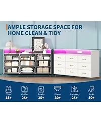 gaomon 9 Drawer Wood Dresser with Led Lights and Charging Station, App Controlled Storage Cabinet