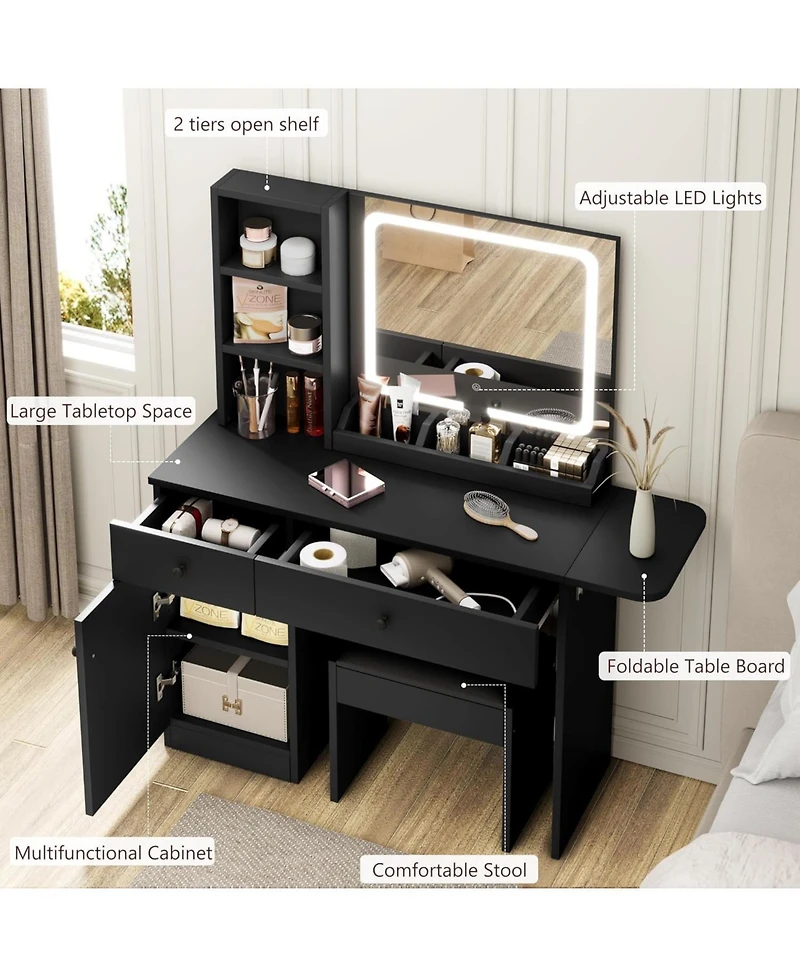Homfan Led Lighted Vanity Desk Set with Power Outlet and Usb