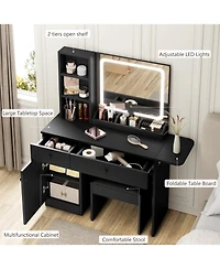 Homfan Led Lighted Vanity Desk Set with Power Outlet and Usb