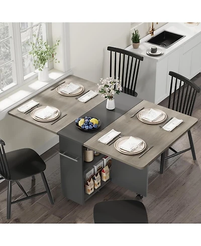 gaomon Folding 4-Person Farmhouse Dining Table with Storage and Wheels