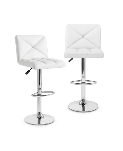 Slickblue Pu Leather Bar Stools Set of 2 Adjustable Height with Backrest