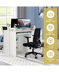 Gouun Wood Multi-Tier Computer Desk with Drawer Storage