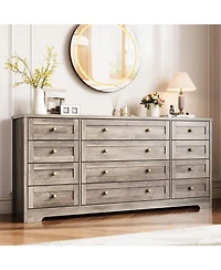 gaomon 12 Drawer Wood Dresser with Wide Top for 65" Tv, Modern Farmhouse Storage Cabinet for Bedroom