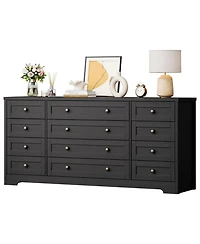 gaomon 12 Drawer Wood Dresser with Wide Top for 65" Tv, Modern Farmhouse Storage Cabinet Bedroom
