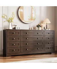 gaomon 12 Drawer Wood Dresser with Wide Top for 65" Tv, Modern Farmhouse Storage Cabinet Bedroom