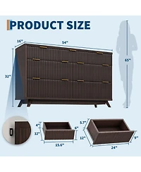 gaomon Fluted 7 Drawer Dresser with Curved Profile and Metal Handles, Mid-Century Wood Storage Chest