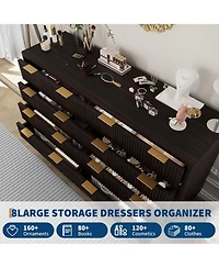 gaomon 54" Fluted 8 Drawer Dresser with Curved Design and Metal Handles, Wood Storage Chest