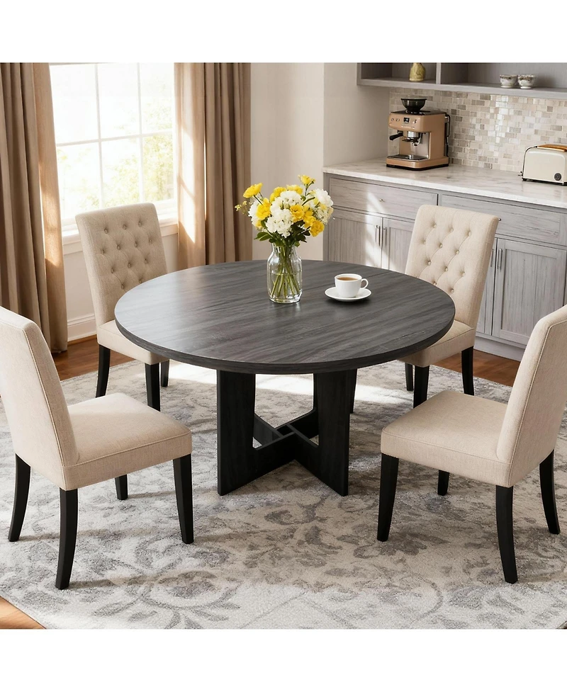 Homfan 43" Round Dining Table for 4, Space-Saving Wooden Pedestal, Modern Farmhouse Design