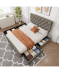 homfan Upholstered Platform Bed Frame with 4 Storage Drawers and Adjustable Diamond-Tufted Headboard, No Box Spring Needed