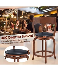 Slickblue Swivel Bar Stools Set of 2 Rubber Wood Frame Upholstered Seat Chairs