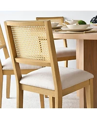 Maison Boucle Cane Back Upholstered Dining Chairs Set of 2, Farmhouse Wood