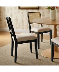 Maison Boucle Cane Back Upholstered Dining Chairs Set of 2, Farmhouse Wood