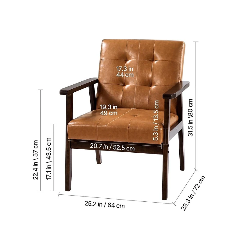 Sugift Mid Century Modern Accent Chair Pu Leather Armchair with Solid Wood Frame