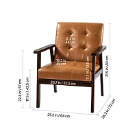 Sugift Mid Century Modern Accent Chair Pu Leather Armchair with Solid Wood Frame