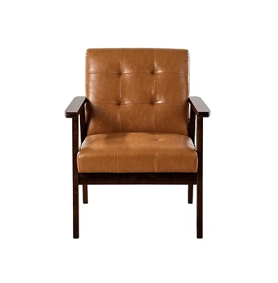 Sugift Mid Century Modern Accent Chair Pu Leather Armchair with Solid Wood Frame