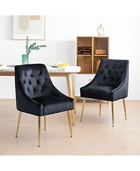 Dyhome Velvet Upholstered Dining Chairs Set of 4, Mid Century Modern Kitchen with 5.12 inches Cushions and Back Pull Rod