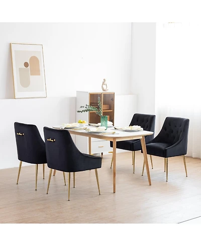 Dyhome Velvet Upholstered Dining Chairs Set of 4, Mid Century Modern Kitchen with 5.12 inches Cushions and Back Pull Rod