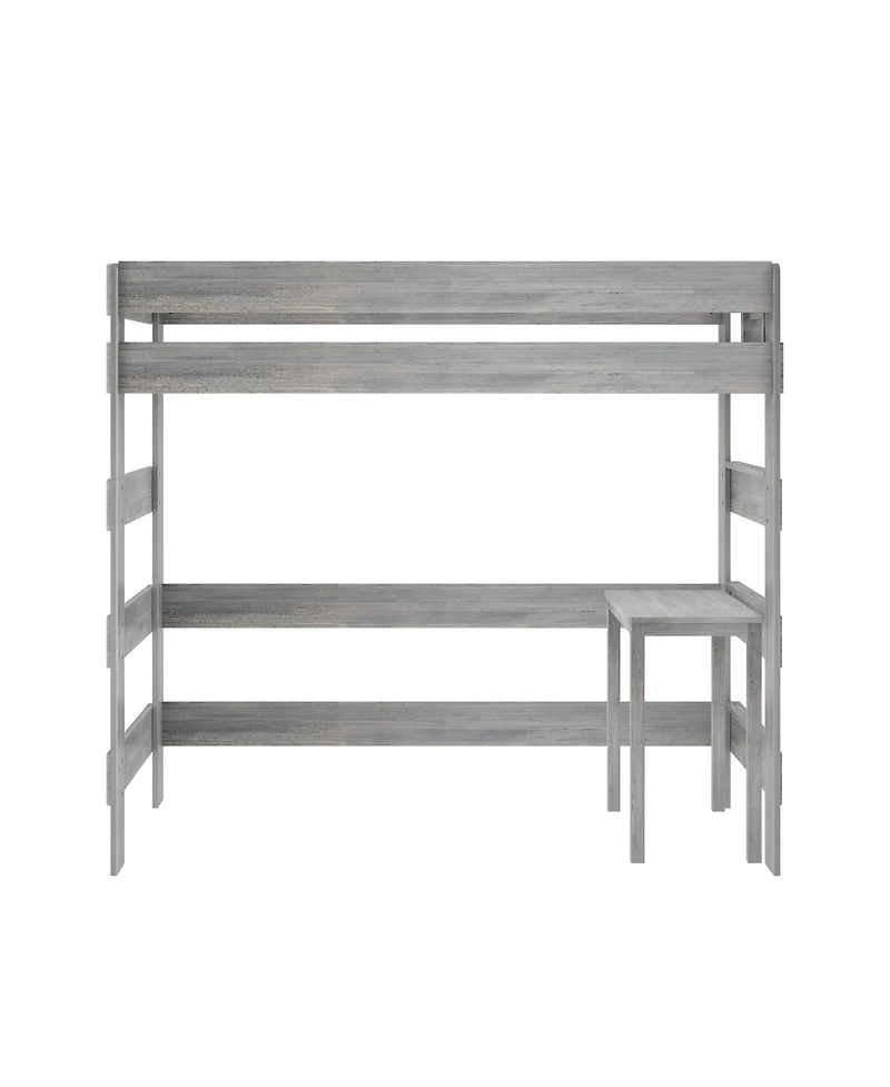 Max and Lily Solid Wood Loft Bed with Desk, Modern Farmhouse High Twin For Kids
