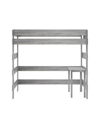 Max and Lily Solid Wood Loft Bed with Desk, Modern Farmhouse High Twin For Kids