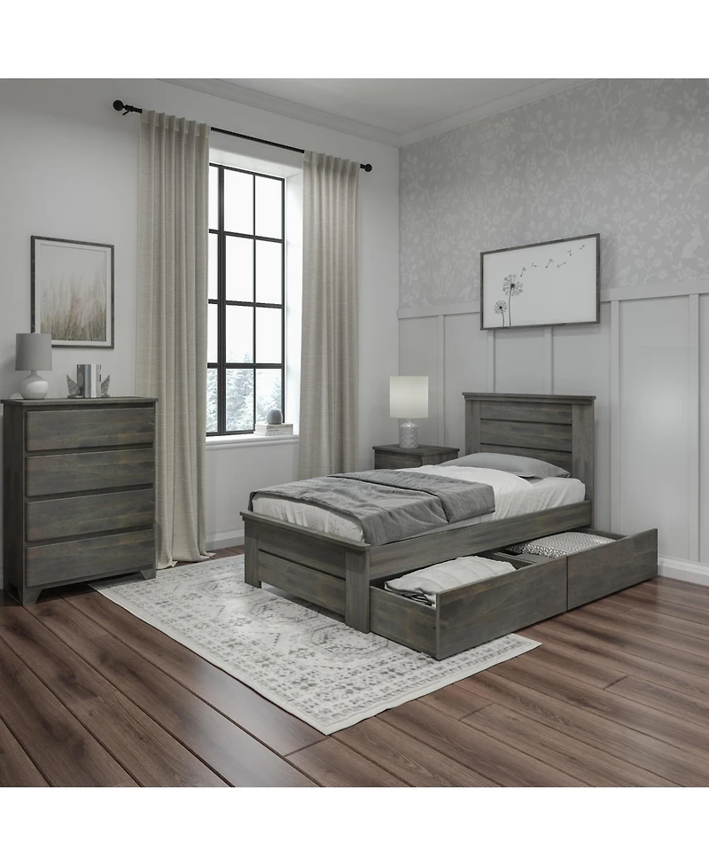 Max & Lily Twin Bed Frame with Storage Drawers, Solid Wood Platform for Kids