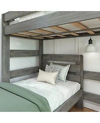 Max & Lily Solid Wood Modern Farmhouse Bunk Bed, L-Shaped Twin over Bed Frame For Kids