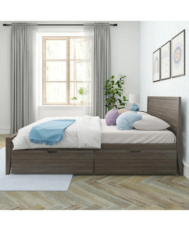 Max & Lily Queen Bed with Storage Drawers, Solid Wood Frame Panel Headboard, Slat Support, No Box Spring Needed