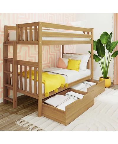 Max & Lily Twin Bunk Bed With Ladder on End and Storage Drawers