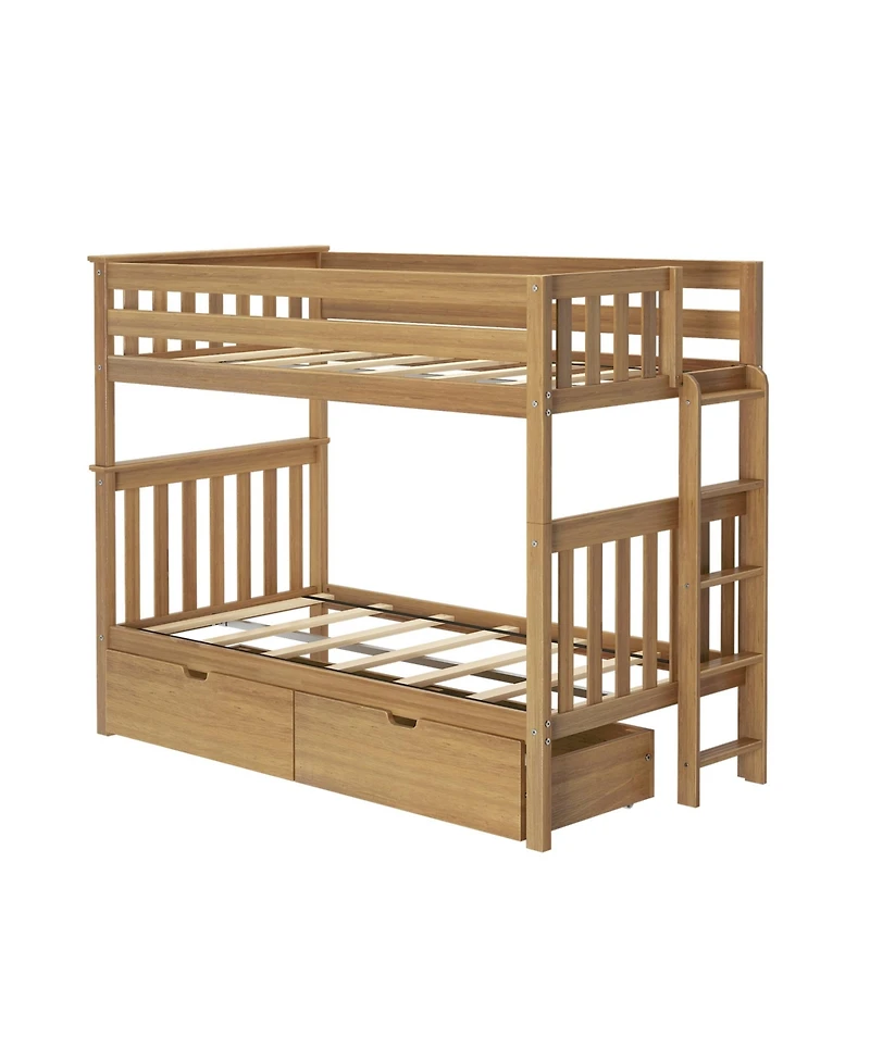 Max & Lily Twin Bunk Bed With Ladder on End and Storage Drawers