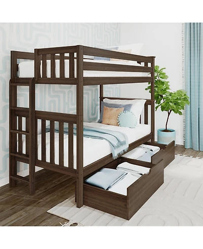 Max & Lily Twin Bunk Bed With Ladder on End and Storage Drawers