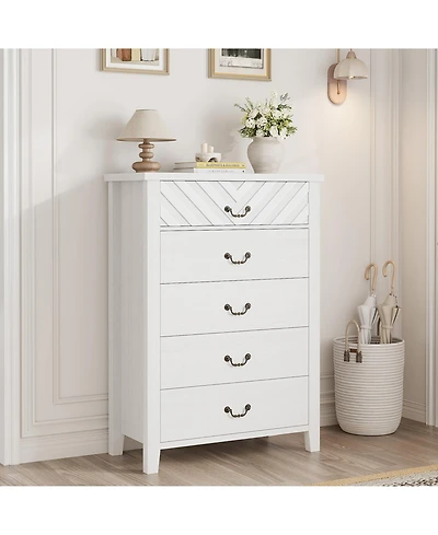 gaomon Farmhouse 5-Drawer Dresser for Bedroom, Freestanding Vertical Wooden Storage Chest