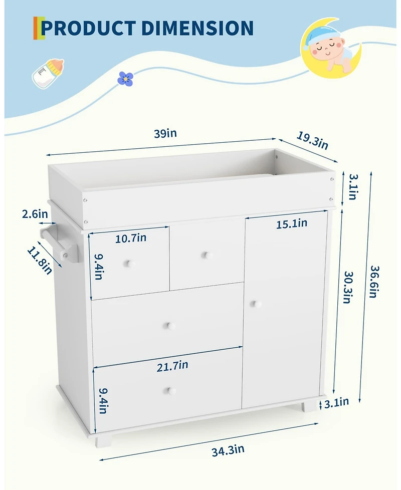 gaomon Changing Table Dresser, Nursery Baby Dresser with Drawers and Cabinet, Diaper Changing Station with Pad, Storage Crib