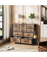 gaomon Fabric 10 Drawer Dresser with Metal Frame, Storage Organizer with Side Pockets and Hooks