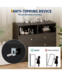 gaomon Nursery Dresser with Detachable Changing Top, Wooden Diaper Station with Shelves and Cabinet