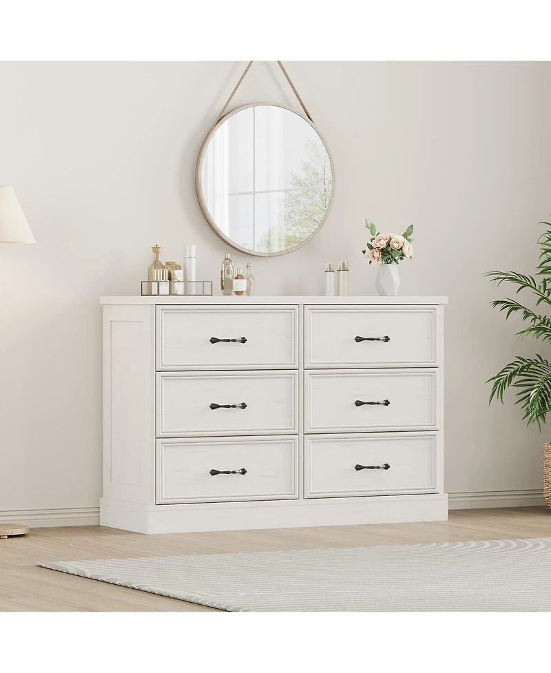 gaomon 6 Drawer Wooden Dresser, 47" Wide Chest with Large Storage Drawers for Bedroom or Living Room