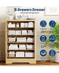 gaomon 46.1" Tall 5 Drawer Wood Dresser with Decorative Fronts and Crystal Knobs, Narrow Storage Chest