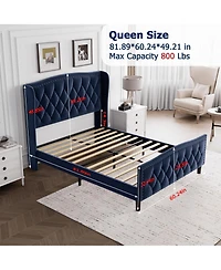 gaomon Bed Frame, Velvet Upholstered Platform Bed with Wingback Headboard, Wooden Slat Support