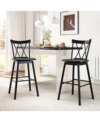 Slickblue Set of 2 Windsor Style Bar Stools with Backrest and Footrest for Kitchen Island Seating