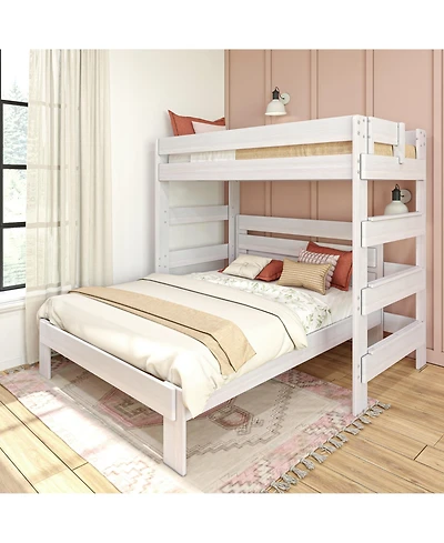Max and Lily Solid Wood Modern Farmhouse Bunk Bed, L-Shaped Twin over Queen Bed Frame For Kids