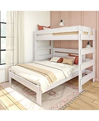 Max and Lily Solid Wood Modern Farmhouse Bunk Bed, L-Shaped Twin over Queen Bed Frame For Kids