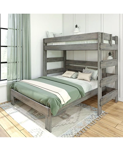 Max and Lily Solid Wood Modern Farmhouse Bunk Bed, L-Shaped Twin over Queen Bed Frame For Kids