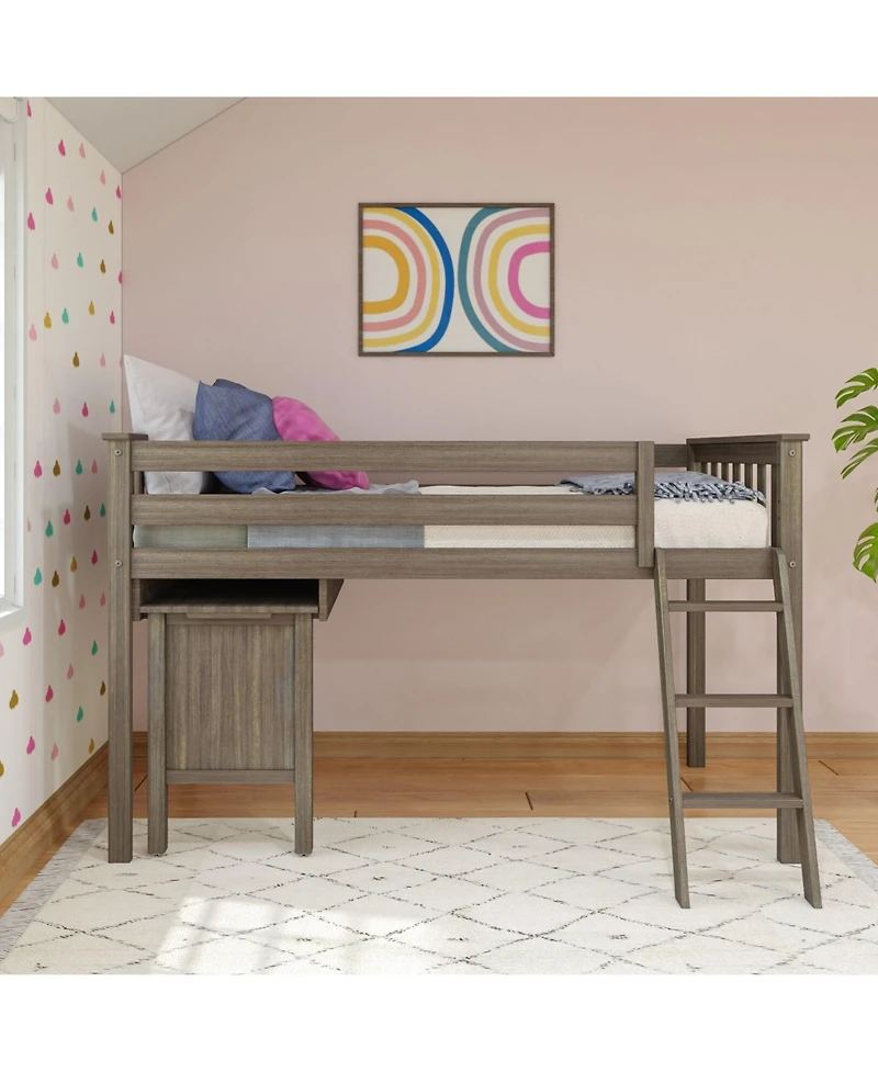 Max and Lily Solid Wood Twin Loft Bed, Bed with Pull Out Desk Ladder for Kids