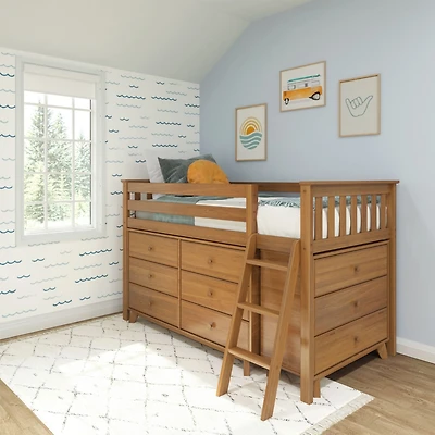 Max & Lily Twin-Size Low Loft with Pull-Out Desk and 3-Drawer Dressers