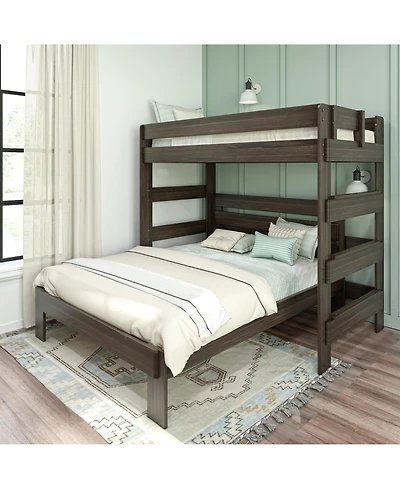 Max and Lily Solid Wood Modern Farmhouse Bunk Bed, L-Shaped Twin over Queen Bed Frame For Kids