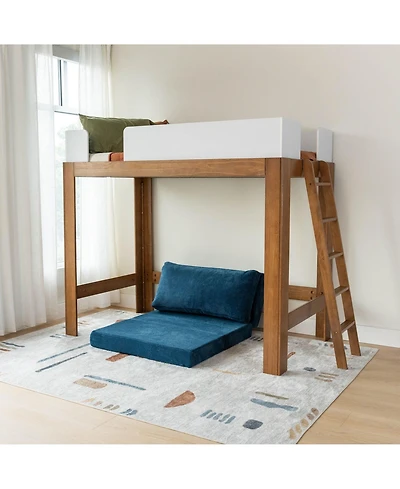 Max and Lily Twin Loft Bed, Mid-Century Modern Solid Wood High Beds for Kids